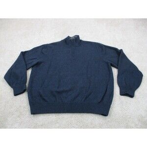 Brooks Brothers 346 Sweater Men Medium M Blue Knit Merino Wool Zip Golf Preppy